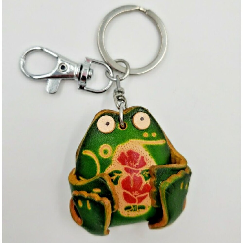 Cute Frog Kawaii Bag Charm Gift Key Ring Key Chain Clip Handmade Leather Boho